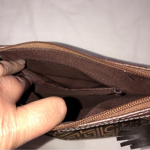 Small Mini Y2K Bag Brown Logo Fabric Crocodile Embossed Faux leather Zip Top - Picture 3 of 5